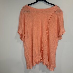 Anthropologie Eri+Ali 100% Linen Coral Blouse Open Back Ruffed Top Size XL NWT